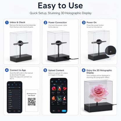 3D Hologram Fan with Safety Protective Cover,1500+ Built-in Videos Library | APP Controlled Holographic Projector for Showcase,Naked-eye 3D Desktop Hologram Fan Display for Business,Bar,Cafe,Halloween