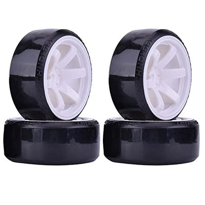RC Plastic Wheel and Tire Set, 63mm Hard Tyres for 1/10 Drift Car HSP Tamiya HPI Kyosho On-Road Drifting Car (White) - color: White