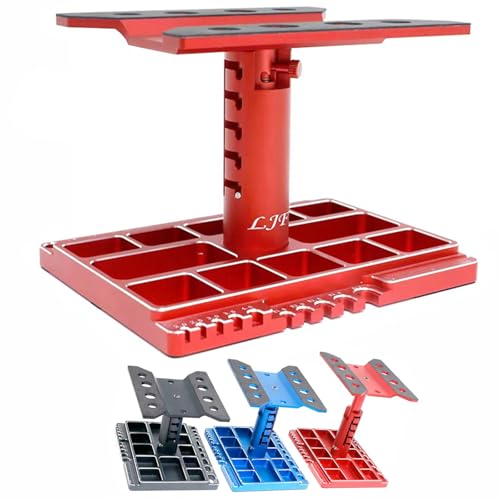 Alloy Multifunctional RC Car Stand RC Work Stand RC Repair Stand 360°Switch Rotation 5 Levels Height Lift or Lower with Screw Base for 1/8 1/10 1/12 1/16 1/18 RC Car Truck Crawler(Red)