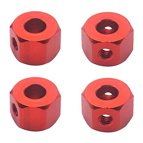 4Pack 12mm Metal Wheel Hex Hub Adapter Connector Compatible with WPL B14K C-14 C-24 1/16 MN-D90 MN-D90K MN45 MN99 1/12 RC Car Truck (Red) - color: Red
