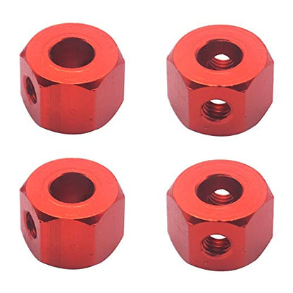 4Pack 12mm Metal Wheel Hex Hub Adapter Connector Compatible with WPL B14K C-14 C-24 1/16 MN-D90 MN-D90K MN45 MN99 1/12 RC Car Truck (Red) - color: Red