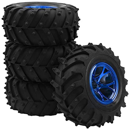 4.72''OD Rubber Tires & Wheel Rim 12mm Hex Hub Compatible with RedCat Volcano Traxxas Rustler HPI HSP Tamiya Exceed Himoto 1/10 Off-Road Monster Truck,120mmx56mm (Blue) - color: Blue