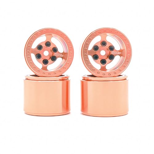 1UP Wheels 1.0" Island Ultra Wide Premium Wheels | Orange | for Axial SCX24, AX24, Traxxas TRX4-M, Redcat Ascent-18, FMS FCX18, 7mm Hex Vehicles - Aluminum Beadlock Wheels - color: Orange
