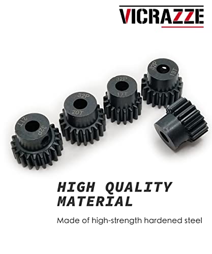 Raflot VICRAZZE 32p 5mm Pinion Gear Set 17T 18T 19T 20T 21T with 1/8 inch(3.175mm) Coupler and hex Key for 0.8 Metric Pitch RC Buggy Car Monster Truck