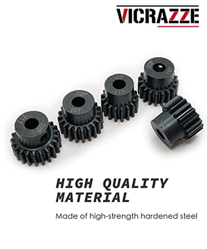 Raflot VICRAZZE 32p 5mm Pinion Gear Set 17T 18T 19T 20T 21T with 1/8 inch(3.175mm) Coupler and hex Key for 0.8 Metric Pitch RC Buggy Car Monster Truck