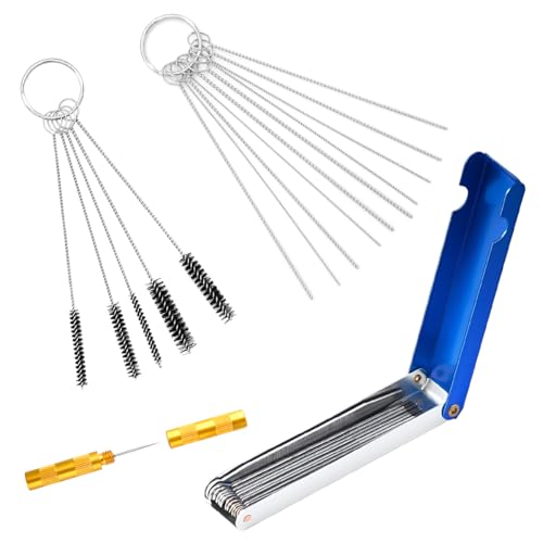 Car Carburetor Cleaning Kit, Carburetor Carbon Dirt Jet Remove Cleaner 13 Stainless Steel Cleaning Wires Set 10 Cleaning Needles 5 Nylon Brushes 1 Sharp Pick, Universal for Vehicles