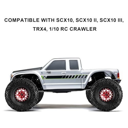 1.9" Beadlock Aluminum Wheels and 118mm Tires for SCX10 TRX4 | 12mm HEX, 0mm Offset, 47*118mm Mud Soft Rubber Tires, with Foam Inserts, 1/10 Scale RC Crawlers Upgrade parts - color: Red-3