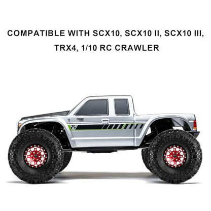 1.9" Beadlock Aluminum Wheels and 118mm Tires for SCX10 TRX4 | 12mm HEX, 0mm Offset, 47*118mm Mud Soft Rubber Tires, with Foam Inserts, 1/10 Scale RC Crawlers Upgrade parts - color: Red-3