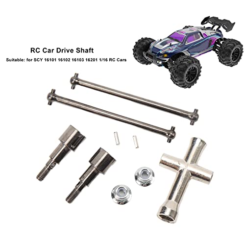 RC Car Rear Drive Shaft Replacement, Steel Rear Axle Shaft for SCY 16101 16102 16103 16201, 1/16 RC Cars Drive Shaft, High Accuracy Steel Dogbone with Axle Cup and Flange Nut for E