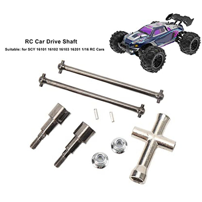 RC Car Rear Drive Shaft Replacement, Steel Rear Axle Shaft for SCY 16101 16102 16103 16201, 1/16 RC Cars Drive Shaft, High Accuracy Steel Dogbone with Axle Cup and Flange Nut for E