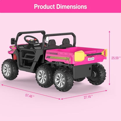 Hetoy 24V Ride on Dump Truck with Remote Control, Electric Dump Bed, Electric Utility Vehicles UTV 4WD Battery Powered 6 Wheeler Ride On Toys for Boys Girls (Pink) - color: Pink