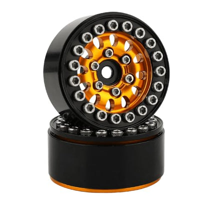 1.0 Wheel Rims RC Metal Beadlock Wheels Rims for All 1/24 Scale FCX24 Axial SCX24 Deadbolt AX24 1/18 TRX4M RC Crawler Car Upgrades Accessories (Orange)