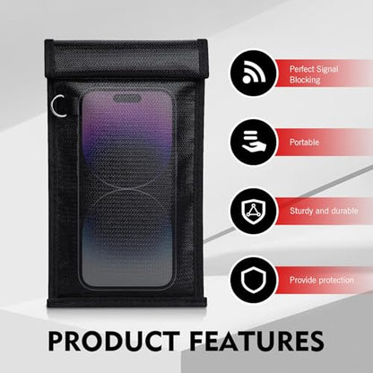 2 PCS Phone Faraday Bags, Water and Fireproof Signal Shielding Pouch for Phone Car Key Walkie-talkies, No Interference Foldable Storage Bag, WiFi/RFID/GPS Signal Jammer (Black)