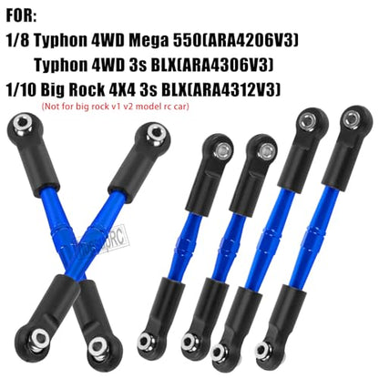 Adjustable Turnbuckles Camber Upgrades Part for 1/8 Typhon 4WD 3S MEGA 550 BLX,1/10 Big Rock 4X4 V3 3S BLX RC Car,Tie Rod Set Link Linkage Rod,Adjustable Links Steering Links,(Navy Blue). - color: Blue(6pcs)