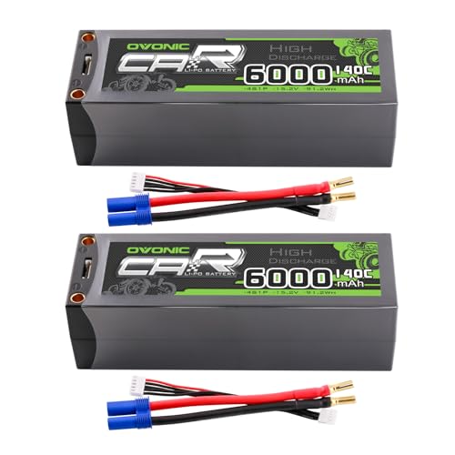 OVONIC 4S LiPo Battery 6000mAh 15.2V High Voltage 140C RC Battery with 5mm Bullet to EC5 Connector (2 Pack)