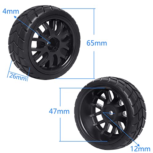 Pre-Glued OD 2.56" 12mm Hex Wheels Rims & Rubber Tires 26mm for 1/10 Scale On Road Racing Car Drift RC Touring Car, Set of 4 (Color F) - color: Color F