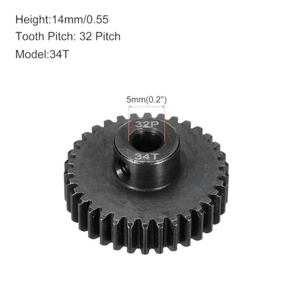 32P Steel Pinion Gear Set 34T for 5mm Shaft Hardened Steel Pinion Gear with Shaft Coupler Connector for RC Motor - style: 34T
