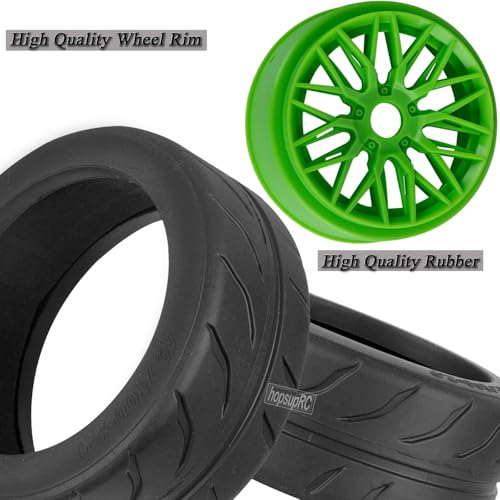 RC Tires Wheels for 1/7 Infraction 6S BLX,1/8 Typhon 6S BLX,Limitless,Rubber Highway Wheels Soft Tires Truck Tire Highway Tires,4PCS Green - color: Green(4pcs Tires)