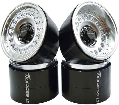Adjustable 2 Offsets RC 2.2 Beadlock Wheels Rims Hub 1/10 Crawle Car Wheel Aluminum Upgrades for Remote Control SCX10 Capra Wraith/AMG 6x6RC Trx4 (4PC) (Silver) - color: Silver
