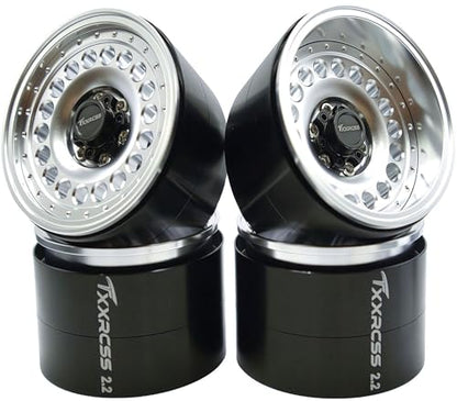 Adjustable 2 Offsets RC 2.2 Beadlock Wheels Rims Hub 1/10 Crawle Car Wheel Aluminum Upgrades for Remote Control SCX10 Capra Wraith/AMG 6x6RC Trx4 (4PC) (Silver) - color: Silver