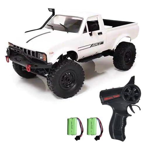 RC Truck 1/16 RC Rock Crawler, WPL C24 4x4 RC Pickup Truck, 2.4GHz Remote Control Car, All Terrain Off Road RC Climbing Car with Headlights and 2 Batteries for Adults (White) - color: White