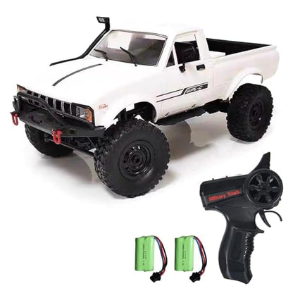 RC Truck 1/16 RC Rock Crawler, WPL C24 4x4 RC Pickup Truck, 2.4GHz Remote Control Car, All Terrain Off Road RC Climbing Car with Headlights and 2 Batteries for Adults (White) - color: White