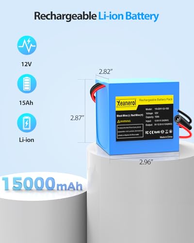 12V 15Ah Rechargeable Battery Pack with Charger, Replacement Lithium Battery Compatible with 12 Volt Devices RC Car, LED Light Strip, DIY, Boat, Robot, CCTV Camera