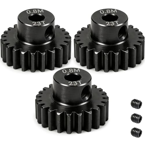 3-Pack Steel Metal 0.8M 5mm Pinion Motor Gear Sets 23T Compatible with HPI Kyosho Losi Axial Tamiya 1/8 1/10 RC Car Monster Truck Buggy, 0.8 Module Gear for Traxxsa Arrma - style: 3Pcs 23T