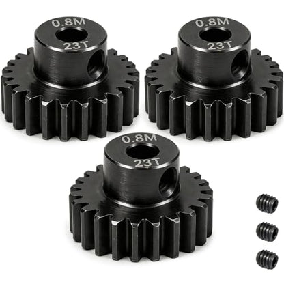 3-Pack Steel Metal 0.8M 5mm Pinion Motor Gear Sets 23T Compatible with HPI Kyosho Losi Axial Tamiya 1/8 1/10 RC Car Monster Truck Buggy, 0.8 Module Gear for Traxxsa Arrma - style: 3Pcs 23T