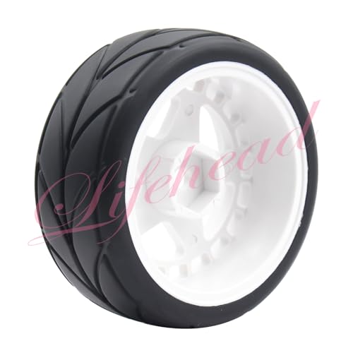 Lifehead 65mm On Road Rubber Tires& Wheels Rims 12mm Hex Hub for HPI Ken Block's Tamiya XV01 TT01 TT02B Kyosho FAZER MK2 Lc Racing PTG HSP RGT RC 3RACING D5 1/10 RC Rally Car - color: White 3