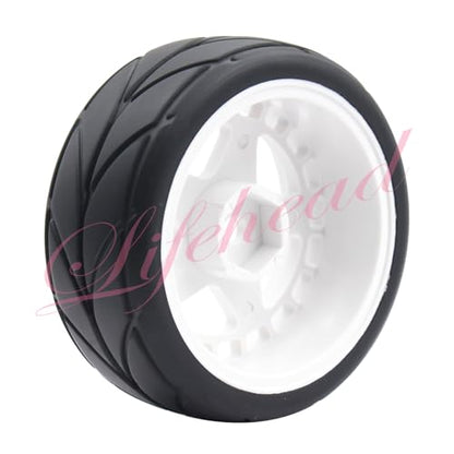 Lifehead 65mm On Road Rubber Tires& Wheels Rims 12mm Hex Hub for HPI Ken Block's Tamiya XV01 TT01 TT02B Kyosho FAZER MK2 Lc Racing PTG HSP RGT RC 3RACING D5 1/10 RC Rally Car - color: White 3
