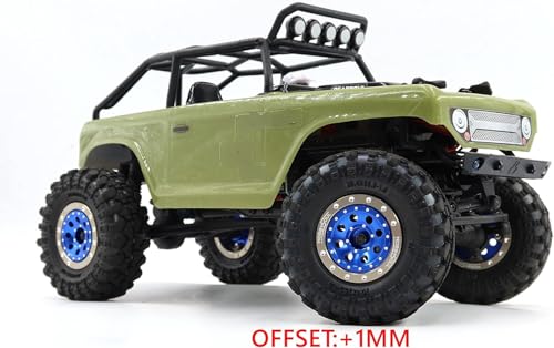 Adjustable Offset 1.0 Beadlock Wheels Rims Champagne Blue Color, Positive & Negative Heavy 21g/Rim for Axial SCX24 90081 Other 1/24 RC Micro Crawler, (4-Pack) - color: Champagne & Blue
