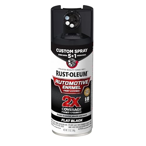 Rust-Oleum 2X Automotive Enamel 5-in-1 Spray Paint, Flat Black | Fast Dry, Adjustable Custom Spray Dial, Multi Surface (Metal, Wood, Plastic and More), Any Angle, Ultimate Coverage - color: Flat Black, size: 12 Ounce (Pack of 1)