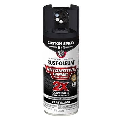 Rust-Oleum 2X Automotive Enamel 5-in-1 Spray Paint, Flat Black | Fast Dry, Adjustable Custom Spray Dial, Multi Surface (Metal, Wood, Plastic and More), Any Angle, Ultimate Coverage - color: Flat Black, size: 12 Ounce (Pack of 1)