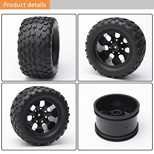 4-Pack 12mm Hex RC Wheels and Tires Set For 1/10 Scale Off Road Monster Truck, Rubber Tyre with Foam Inserts Locknuts Washers for HSP 94188 Volcano S30 etc | For Traxxas Rustler Stampede Slash, Arrma Senton Granite, RC Monster Truck - style: 7 Spokes-Blac