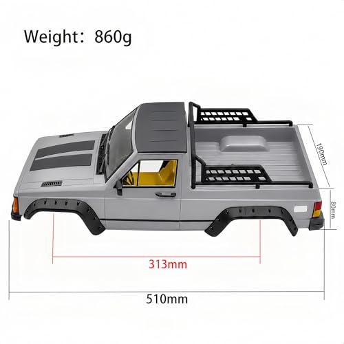 1/10 RC Crawler Hard Body Shell, Nardo Gray, 313mm Wheelbase | Pre-painted hard plastic pickup shell for SCX10 and TRX4; includes interior, grille, mirrors, fenders and mounting hardware - color: Pickup - Nardo Gray