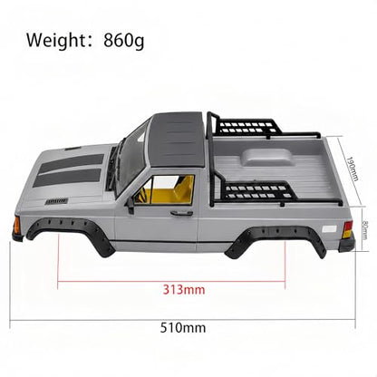 1/10 RC Crawler Hard Body Shell, Nardo Gray, 313mm Wheelbase | Pre-painted hard plastic pickup shell for SCX10 and TRX4; includes interior, grille, mirrors, fenders and mounting hardware - color: Pickup - Nardo Gray