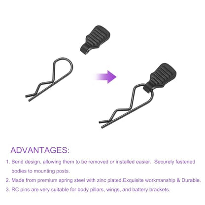DMiotech 50Pcs Body Clips Pins with Pull Tabs, Black Universal RC Cars Parts Shell Replacement Parts for 1/24 1/28 1/36 Scale RC Car
