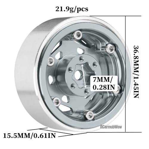 1.3 Inch RC Crawler Wheels Aluminum Alloy Rims Set Compatible with TRX4M Ascent-18 SCX24 FCX24 1/18 1/24 RC Car Upgrades,RCarmubWow 1.3 Beadlock Wheels,4pcs,Titanium - color: Titanium(4pcs)