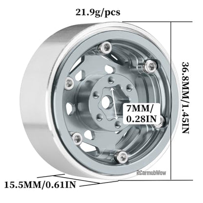 1.3 Inch RC Crawler Wheels Aluminum Alloy Rims Set Compatible with TRX4M Ascent-18 SCX24 FCX24 1/18 1/24 RC Car Upgrades,RCarmubWow 1.3 Beadlock Wheels,4pcs,Titanium - color: Titanium(4pcs)