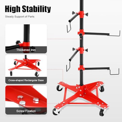 AutoBody Panel Paint Stand, Center Post Hang Paint Spray Stand with 4 Lockable Wheels & 6 Adjustable Hook Levers, Spray Tree Holder for Automotive Doors, Bumpers, Fenders, Hoods (18.5*18.5*47.24in) - size: 47x47x120cm
