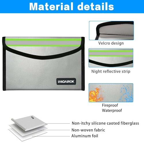 5"x8" Silver Small Fireproof Bag Money Bag Home Office Travel Safe Storage Pouch for Document Cash Valuables Jewelry Mobile power supply Power bank Lipo Battery (20 * 13cm) - size: 20*13cm Silver