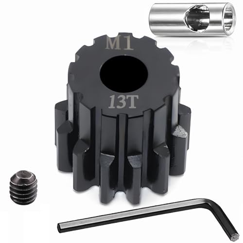 Steel Mod1 5mm Pinion Gear 1PCS, 11-28T M1 Pinion Gear Metal Hardened Steel Fit 5mm RC Motor Shaft with 3.175mm Coupler Compatible with 1/5 1/6 1/8 1/10 1/14 RC Brushless Brush Motor (13T) - size: 13T