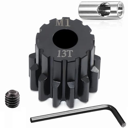 Steel Mod1 5mm Pinion Gear 1PCS, 11-28T M1 Pinion Gear Metal Hardened Steel Fit 5mm RC Motor Shaft with 3.175mm Coupler Compatible with 1/5 1/6 1/8 1/10 1/14 RC Brushless Brush Motor (13T) - size: 13T