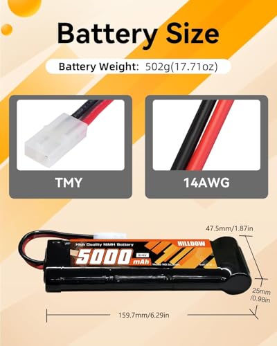 Hilldow 5000mAh 8.4V NiMH Battery with TMY Connector Rechargeable Battery for RC Car RC Truck Tamiya Hobby - color: 1PCS