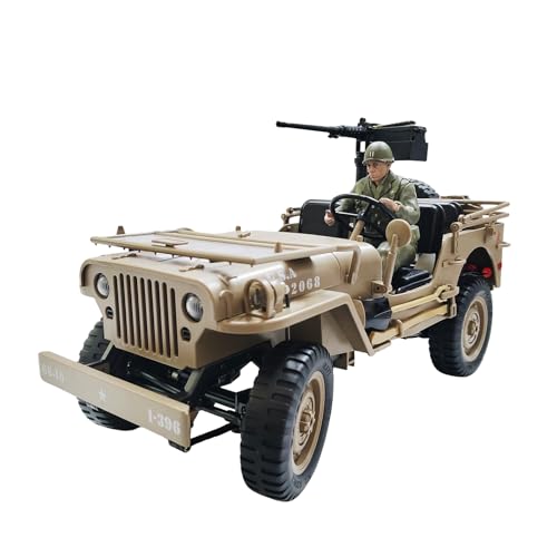 YUCT 1/10 Willys RC Jeep 4x4 Military RC Crawler | Off Road Army Trucks for Adults(Camel with Driver Figure & Machine Gun) - color: Camel