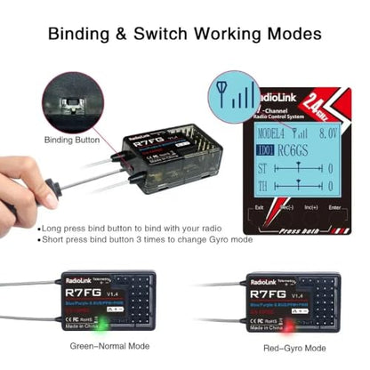R7FG Channle 2.4G Gyro RC Receiver Car Voltage Transmission Telemetry 600m Long Range RX for Crawler Drifting Car - style: R7FG