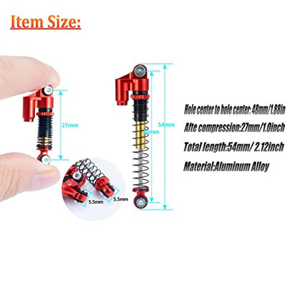 RCLIONS RC Shocks 48mm Adjustable Absorber Damper for All 1:24th Axial SCX24 Deadbolt Base Camp Gladiator RC Crawler Car Upgrades - color: Red
