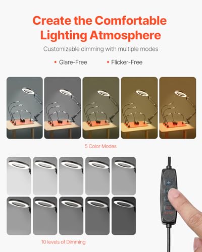 VEVOR Magnetic Helping Hands Soldering Station, 2-In-1 Third Hand Soldering Tool - 3X LED Magnifying Lamp & 5 Flexible Arms, 6 PCB Holders, Heavy-Duty Base Station for Electronic Repair Craft Hobby - style: 11*7in Large Base with Light and Holders