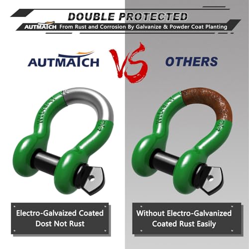 AUTMATCH 3/4" D Ring Shackles (2-Pack) - 41,887 lbs Break Strength | Clevis Shackle with 7/8" Pin & Isolator Washer Kit for Tow Strap, Winch, Towing & Off-Road Vehicle Recovery, Dark Green - color: Dark Green & Black